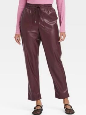 a new day Faux Leather Drawstring Pants in Burgundy